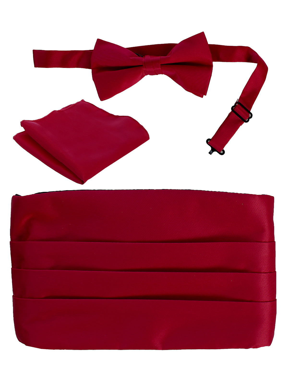 men's bow tie, pocket square, and cummerbund set