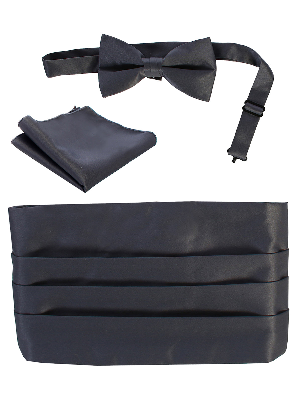 men's bow tie, pocket square, and cummerbund set