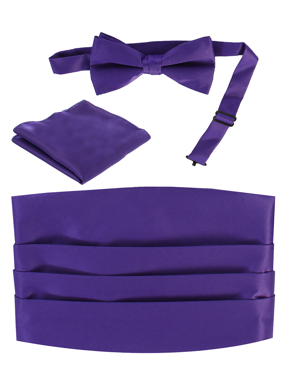 men's bow tie, pocket square, and cummerbund set