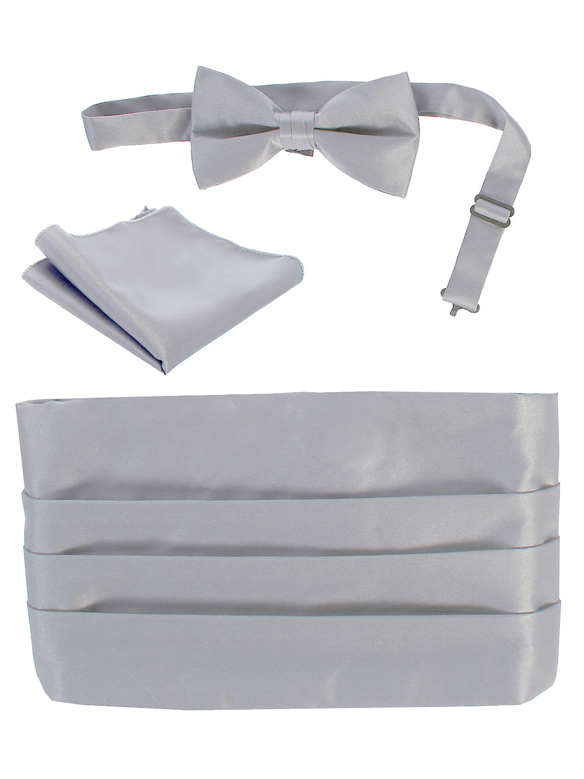 men's bow tie, pocket square, and cummerbund set