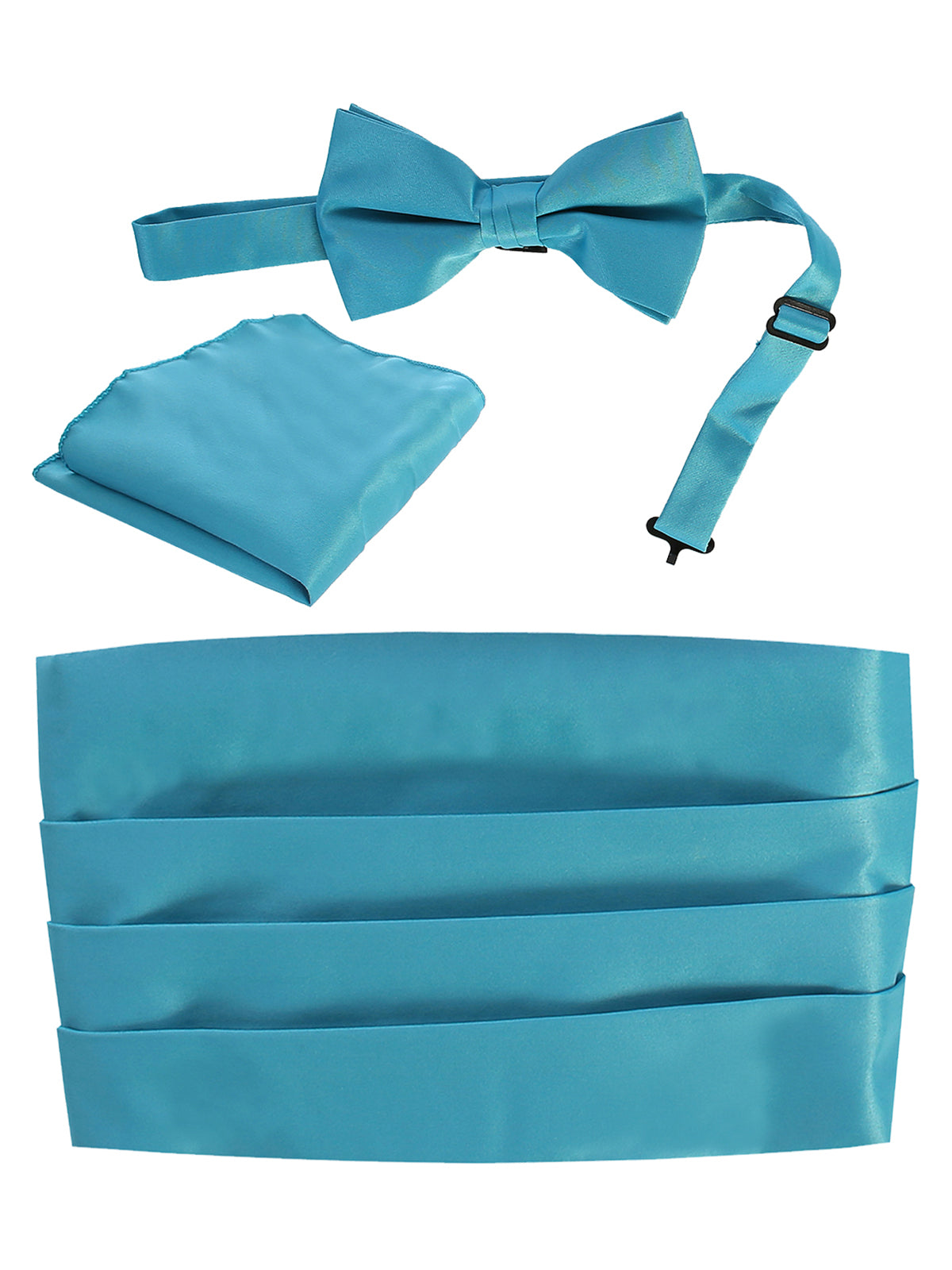 men's bow tie, pocket square, and cummerbund set