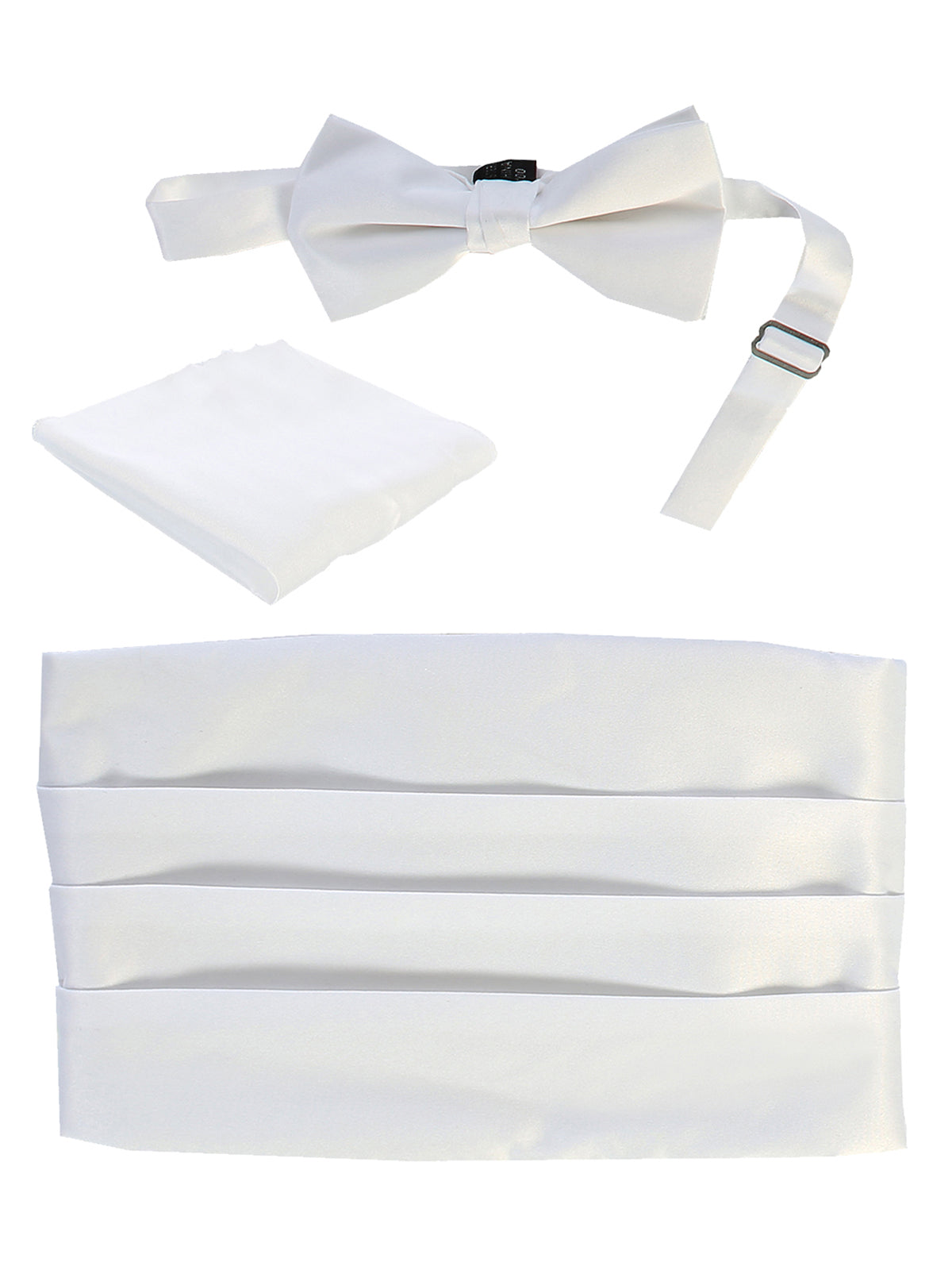 men's bow tie, pocket square, and cummerbund set