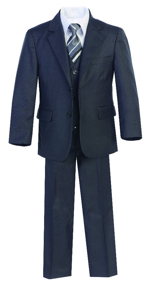 Boys Slim Fit Suit 5 Pcs Set Solid Formal Wear Graduation Size 2T -14 BY-019