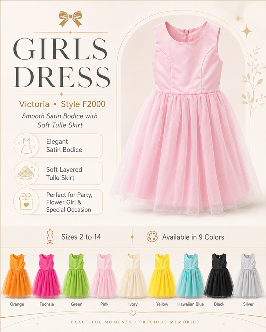 Girls Satin Tulle Special Occasion Dress Sizes 2-14 Wholesale Pack