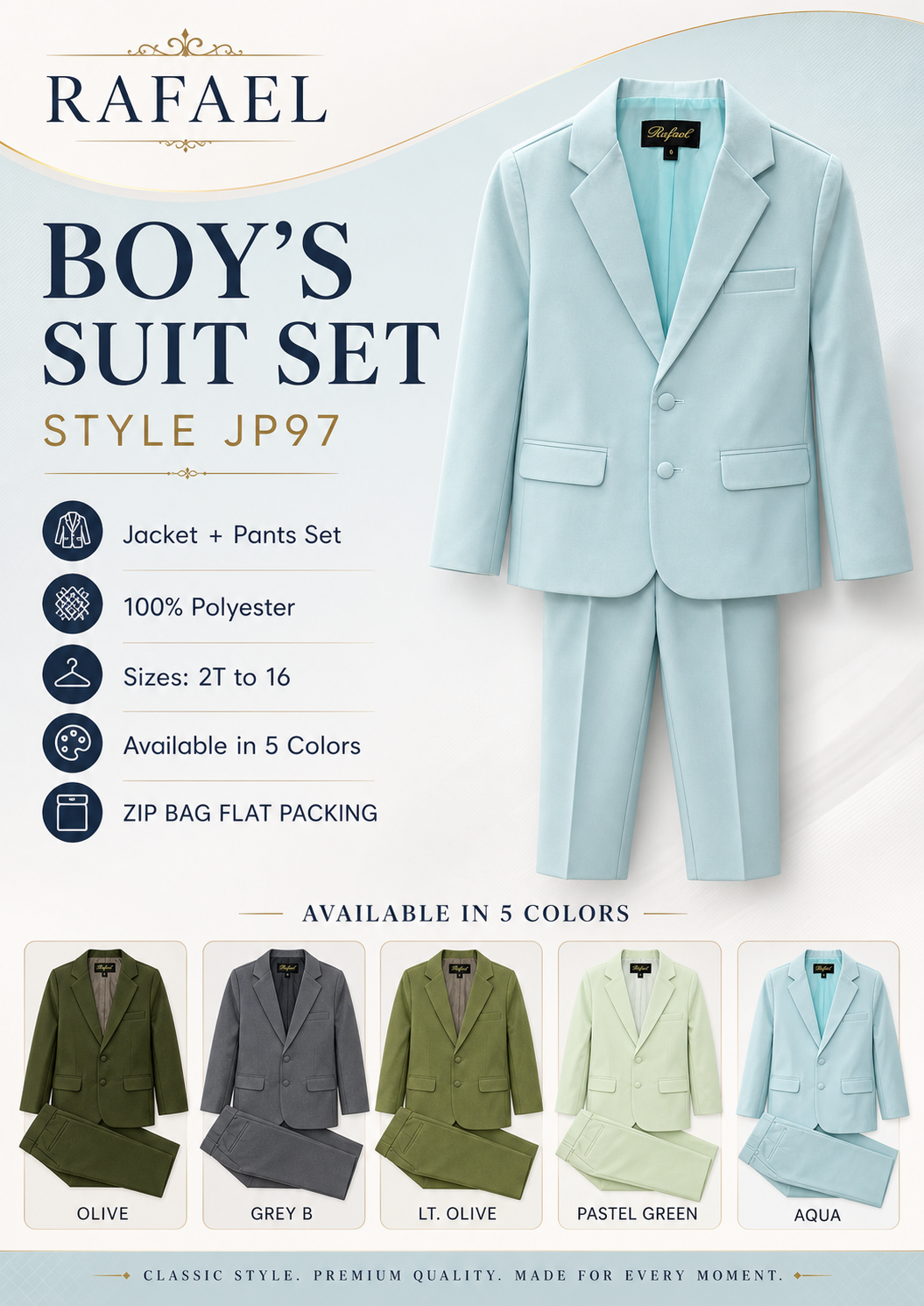 Boys Wholesale 2-Piece 100% Polyester Suit Set (Open Sizes 2T-16)