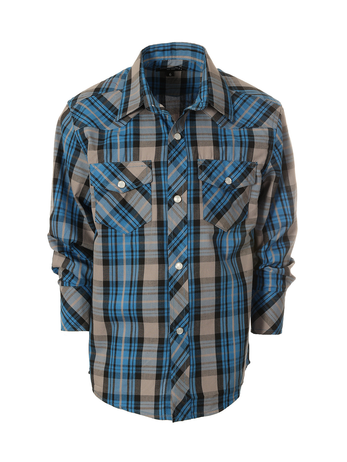 Boys Plaid Long Sleeve Pearl Snaps Shirt