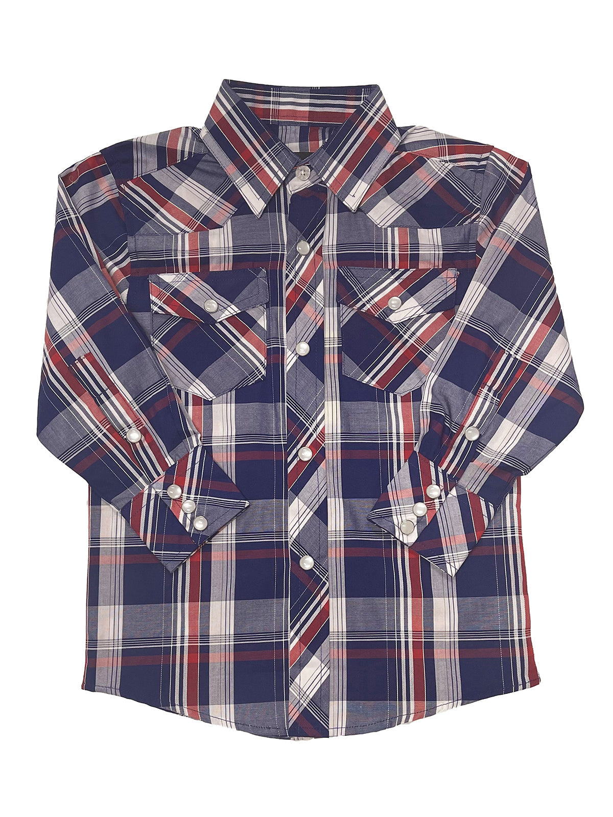 Boys Plaid Long Sleeve Pearl Snaps Shirt