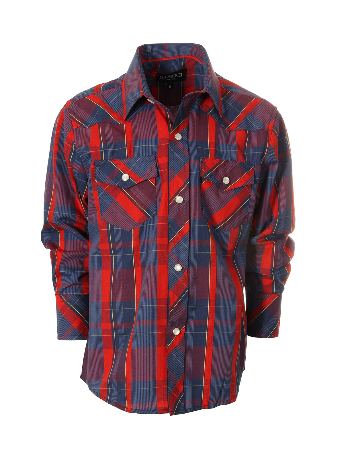 Boys Plaid Long Sleeve Pearl Snaps Shirt