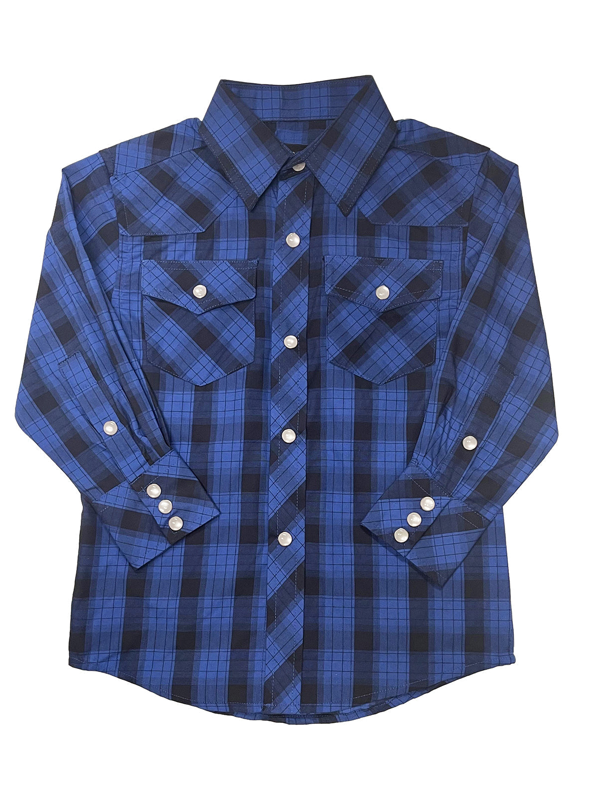 Boys Plaid Long Sleeve Pearl Snaps Shirt