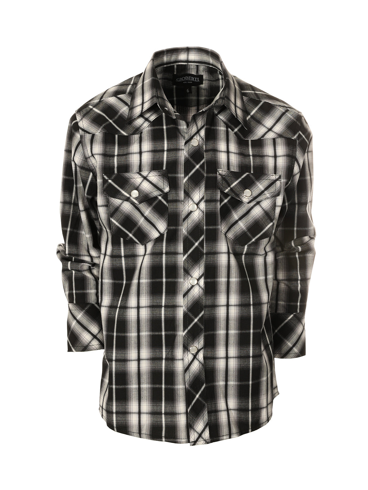 Boys Plaid Long Sleeve Pearl Snaps Shirt