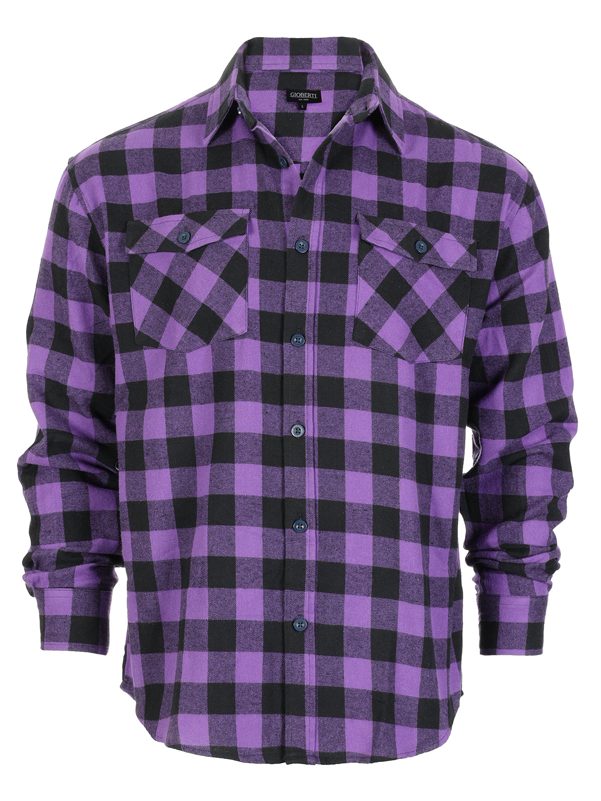 Mens Long Sleeve Flannel Plaid Checked Double Pocketed Shirt