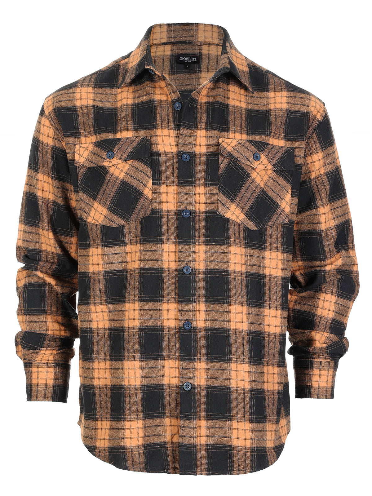 Mens Long Sleeve Flannel Plaid Checked Double Pocketed Shirt