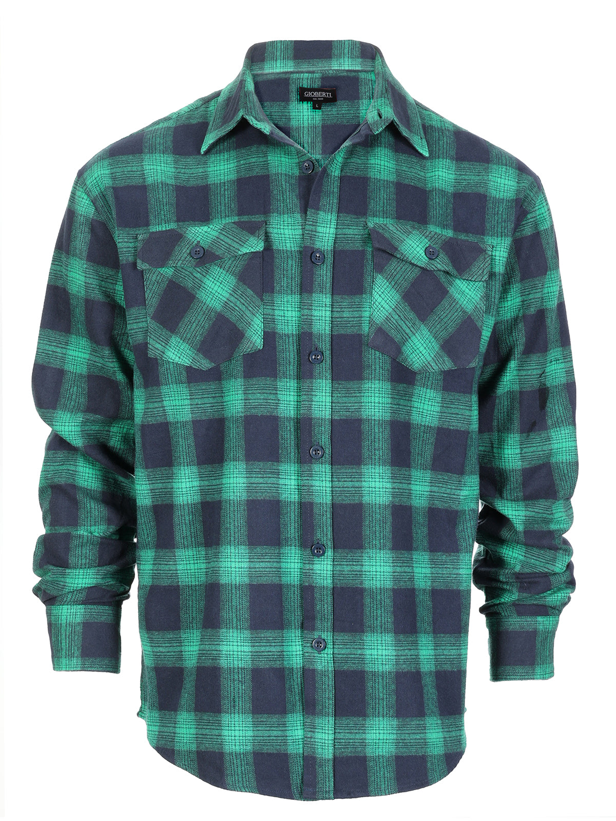 Mens Long Sleeve Flannel Plaid Checked Double Pocketed Shirt