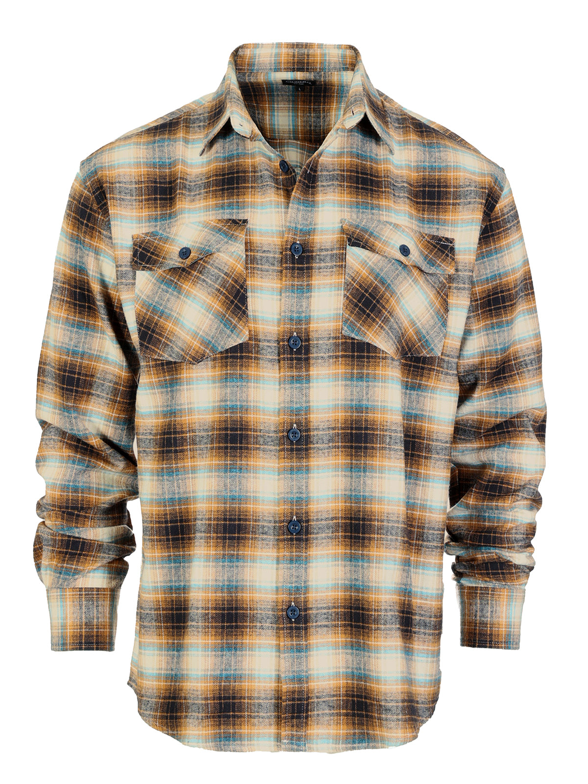 Mens Long Sleeve Flannel Plaid Checked Double Pocketed Shirt