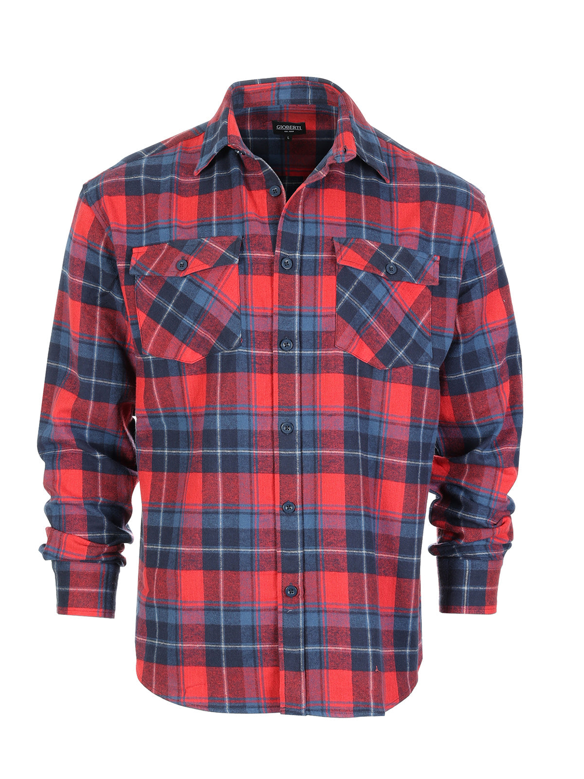 Mens Long Sleeve Flannel Plaid Checked Double Pocketed Shirt