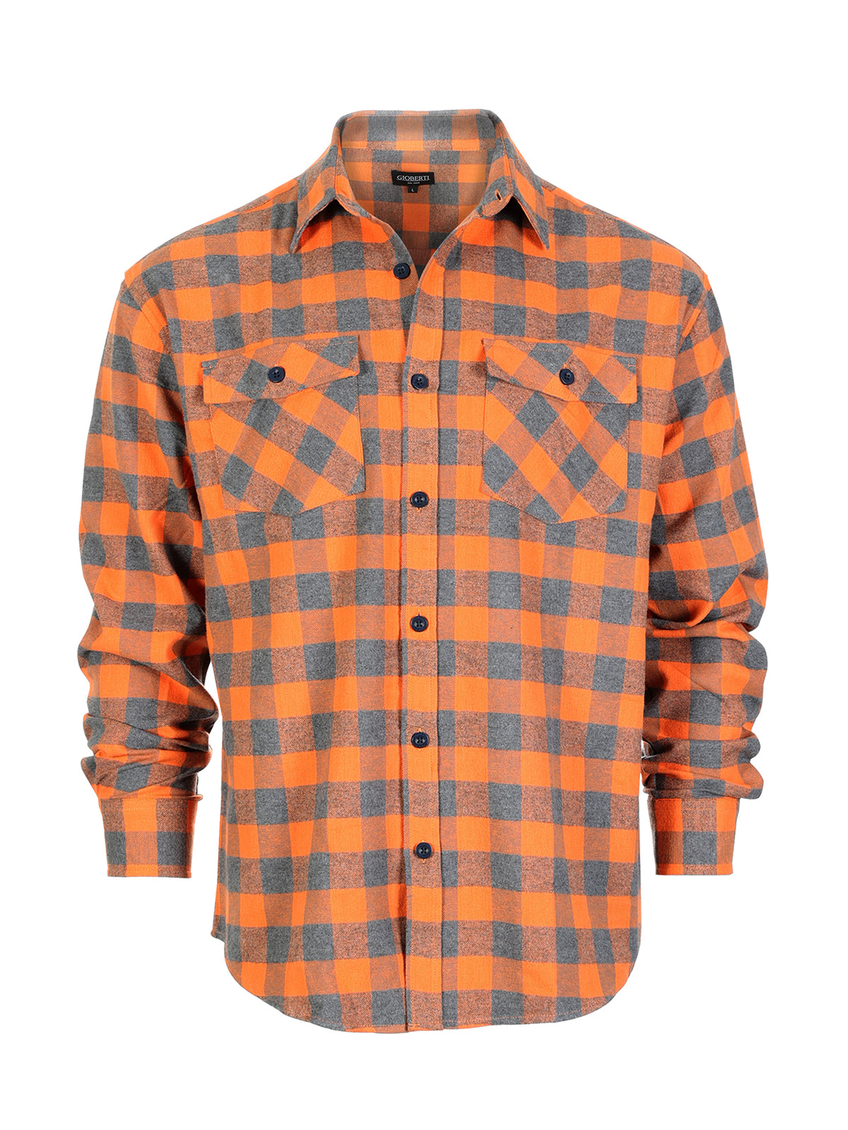 Mens Long Sleeve Flannel Plaid Checked Double Pocketed Shirt