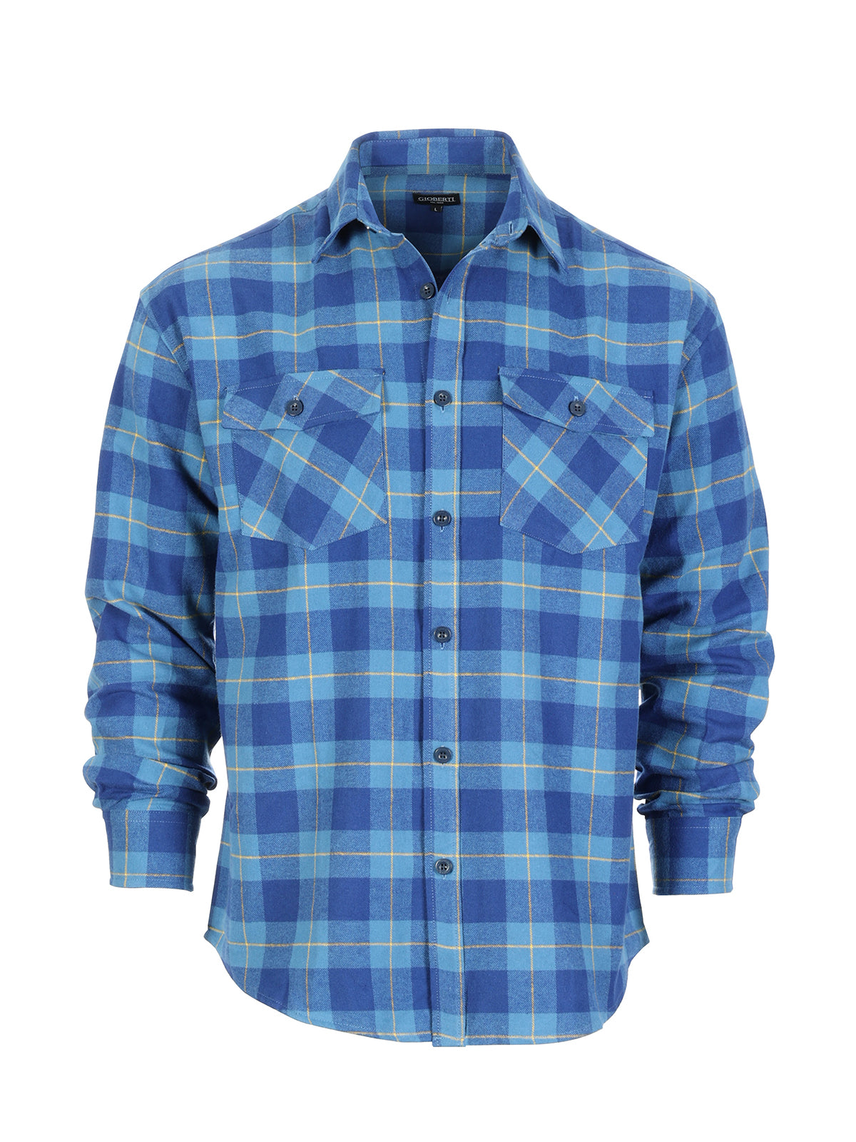 Mens Long Sleeve Flannel Plaid Checked Double Pocketed Shirt