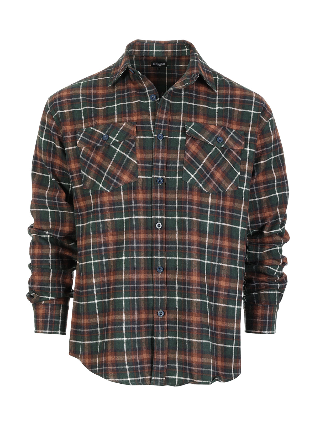 Mens Long Sleeve Flannel Plaid Checked Double Pocketed Shirt