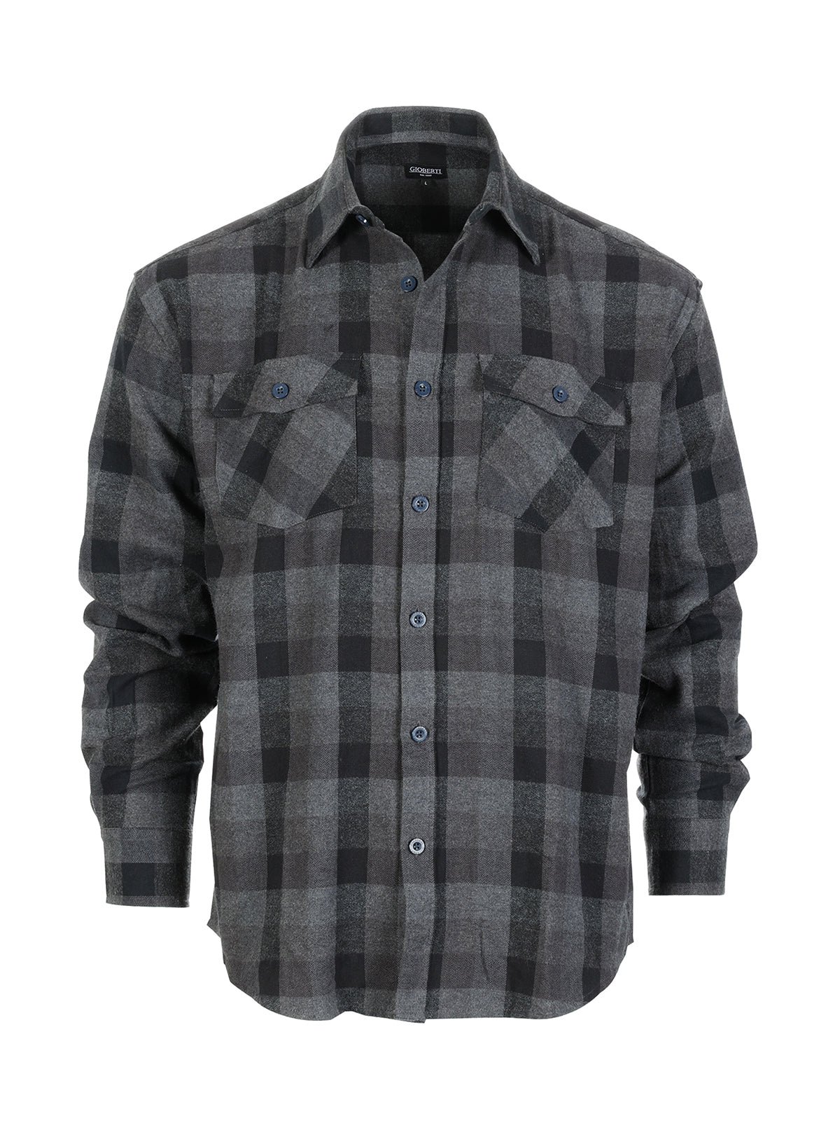 Mens Long Sleeve Flannel Plaid Checked Double Pocketed Shirt