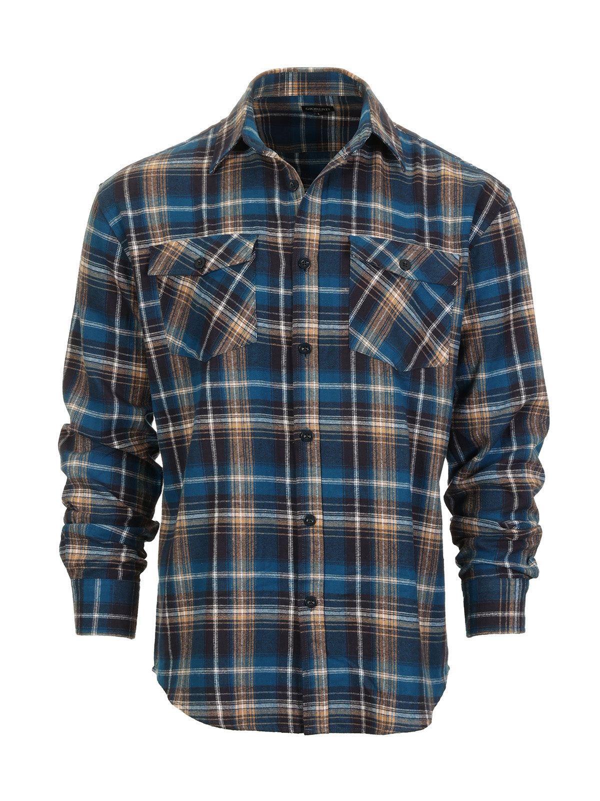 Mens Long Sleeve Flannel Plaid Checked Double Pocketed Shirt