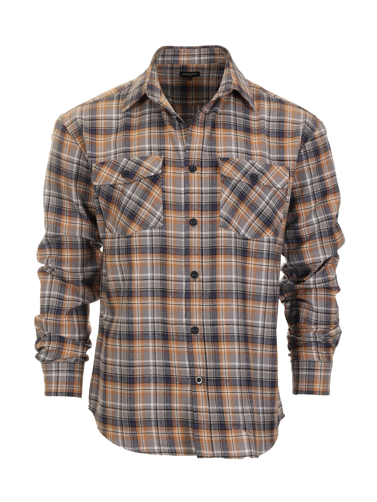 Mens Long Sleeve Flannel Plaid Checked Double Pocketed Shirt