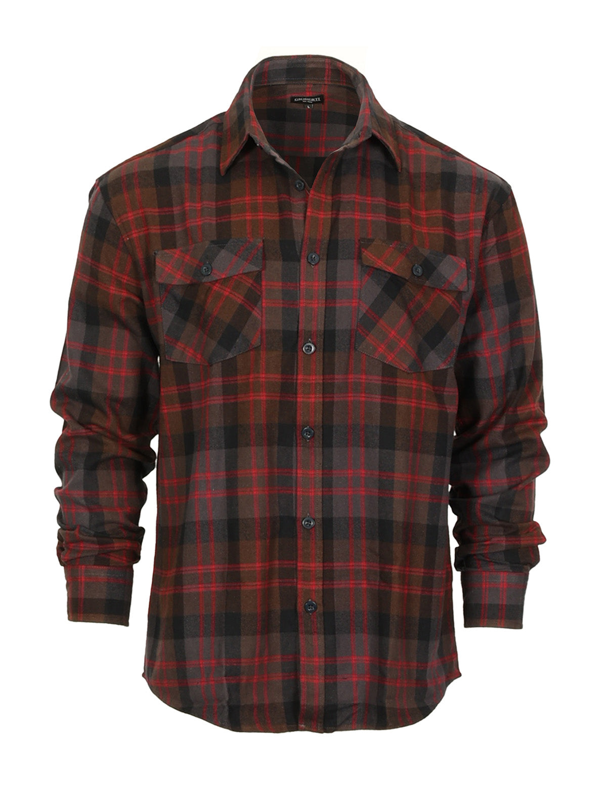 Mens Long Sleeve Flannel Plaid Checked Double Pocketed Shirt