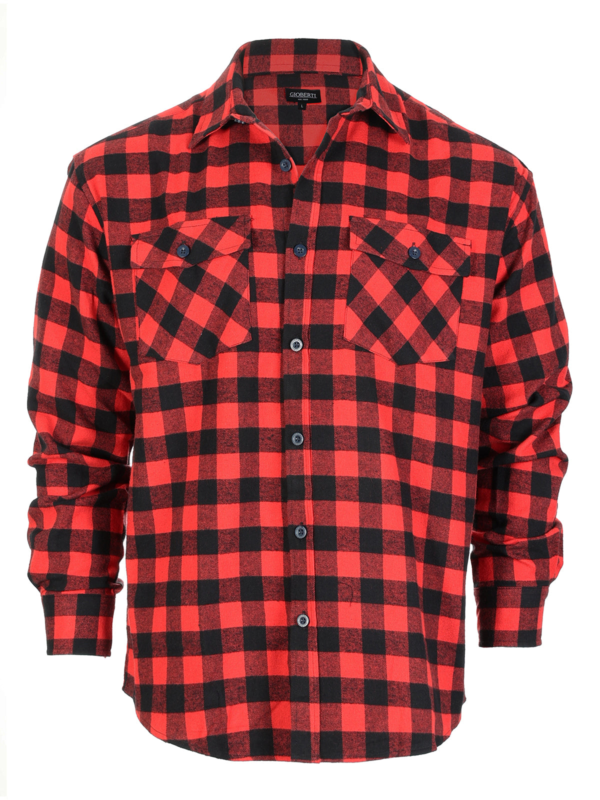 Mens Long Sleeve Flannel Plaid Checked Double Pocketed Shirt