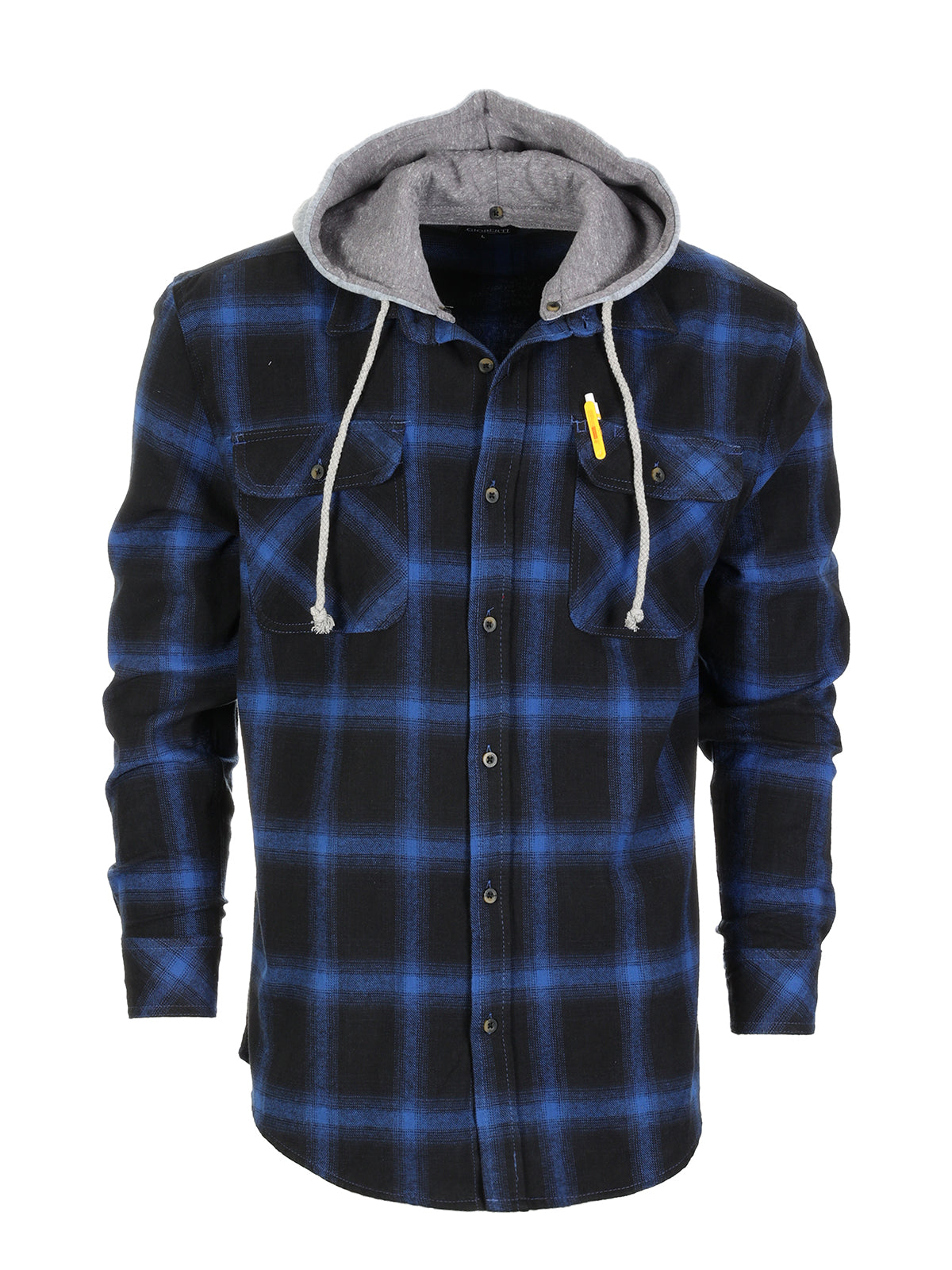 Mens Casual long-sleeve Removable Hood Plaid Checked Flannel Button Down