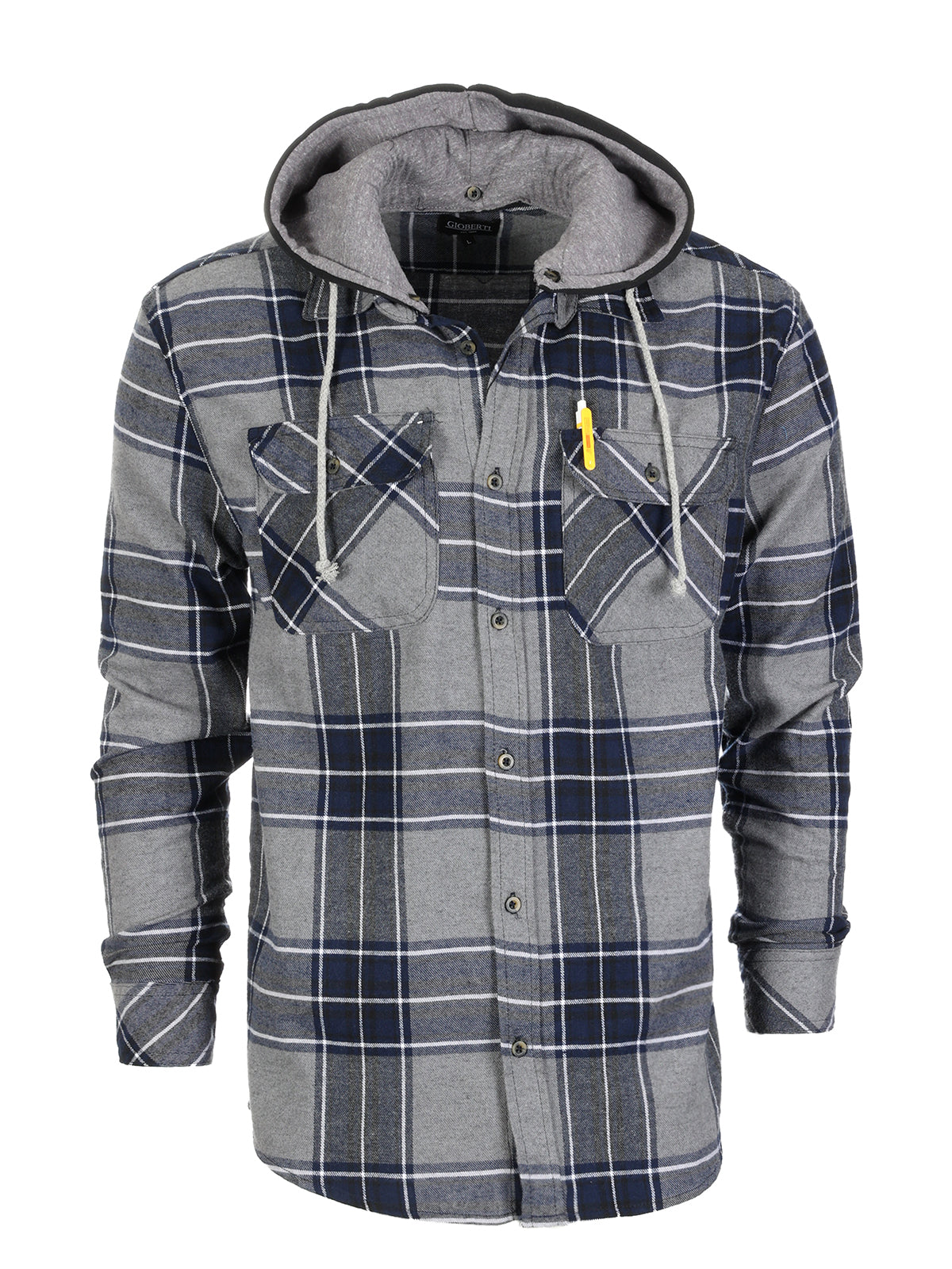 Mens Casual long-sleeve Removable Hood Plaid Checked Flannel Button Down