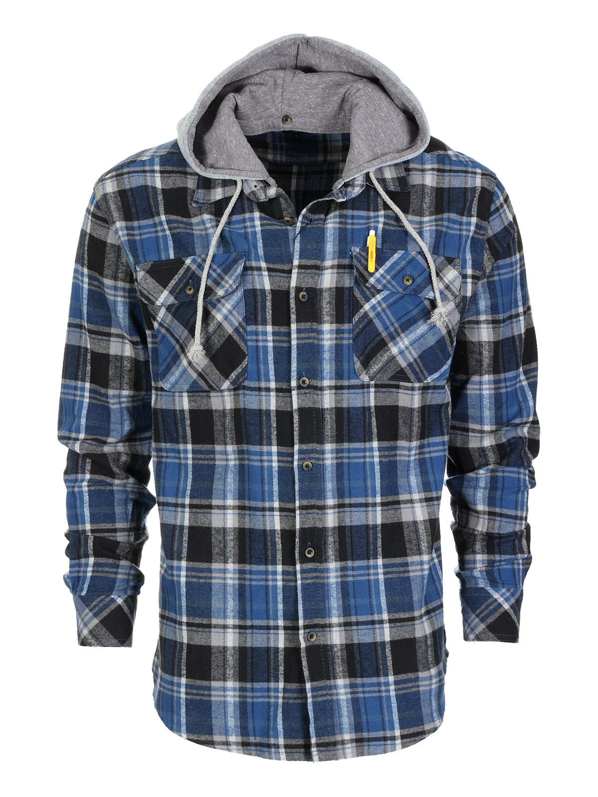 Mens Casual long-sleeve Removable Hood Plaid Checked Flannel Button Down