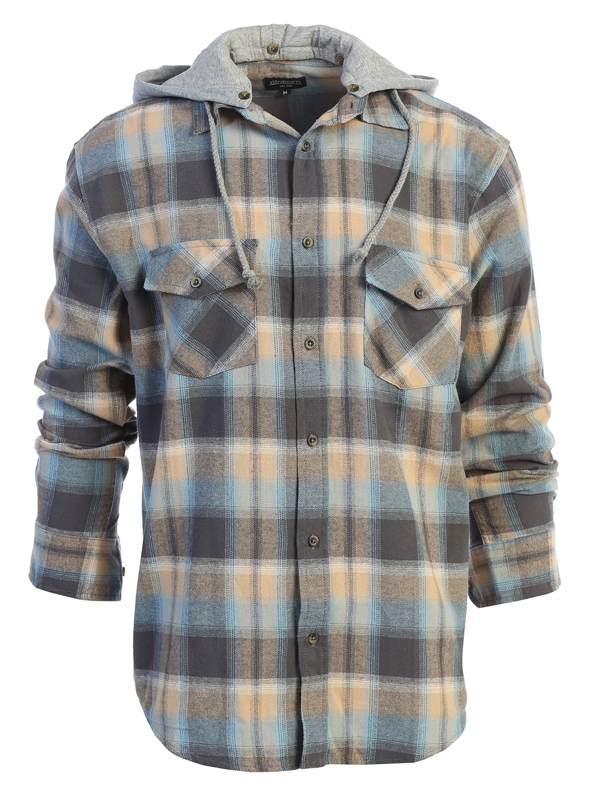 Mens Casual long-sleeve Removable Hood Plaid Checked Flannel Button Down