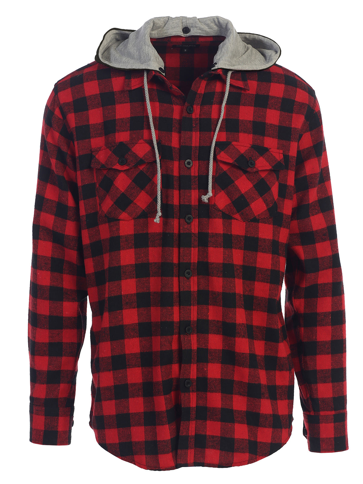 Mens Casual long-sleeve Removable Hood Plaid Checked Flannel Button Down