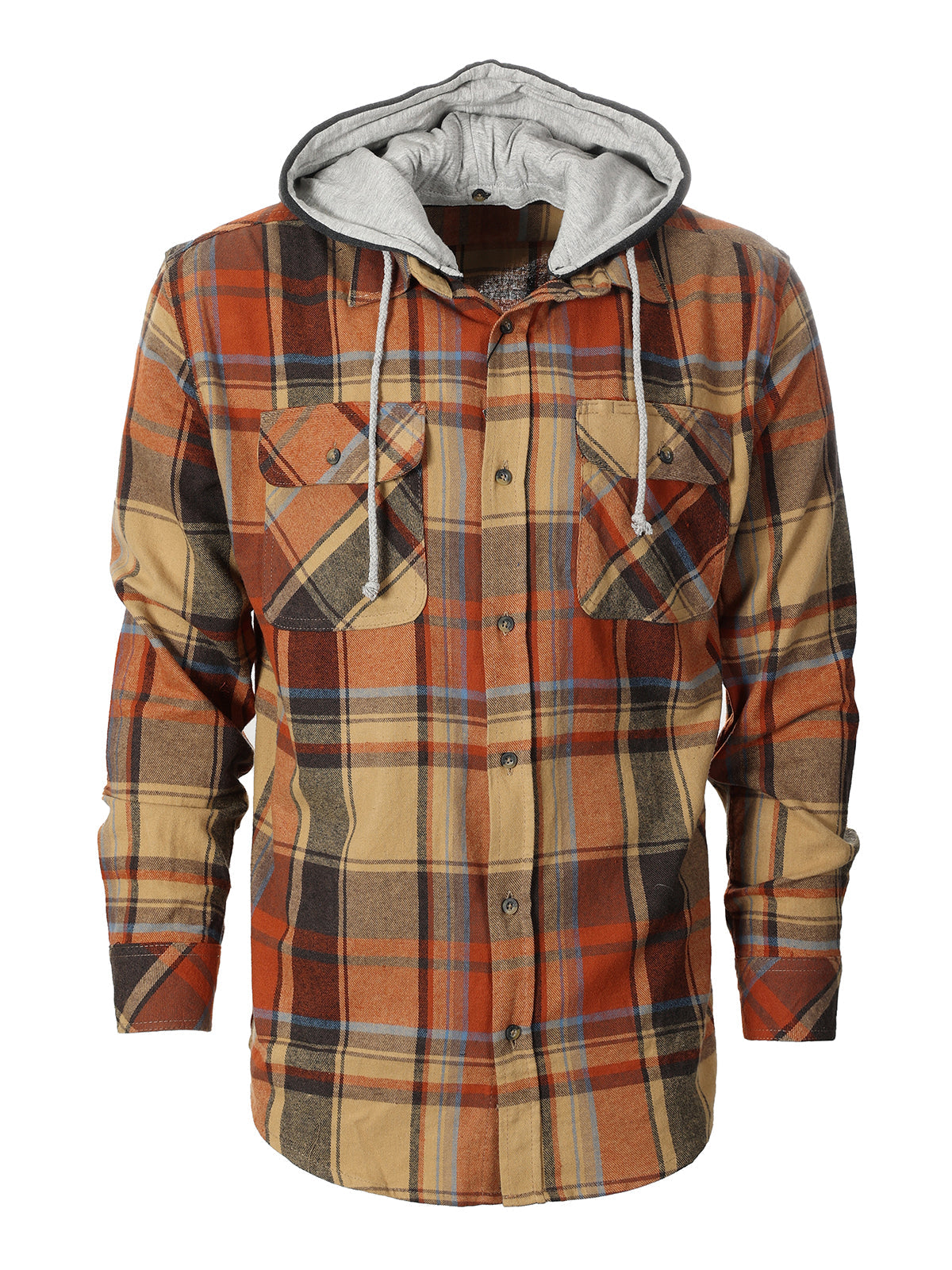 Mens Casual long-sleeve Removable Hood Plaid Checked Flannel Button Down