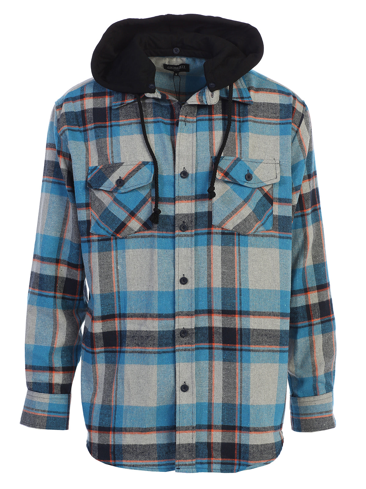 Mens Casual long-sleeve Removable Hood Plaid Checked Flannel Button Down