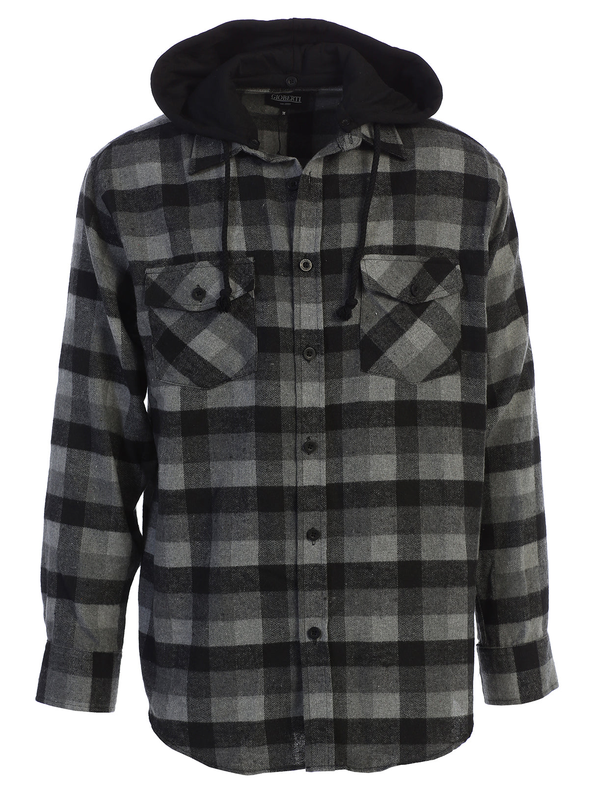 Mens Casual long-sleeve Removable Hood Plaid Checked Flannel Button Down