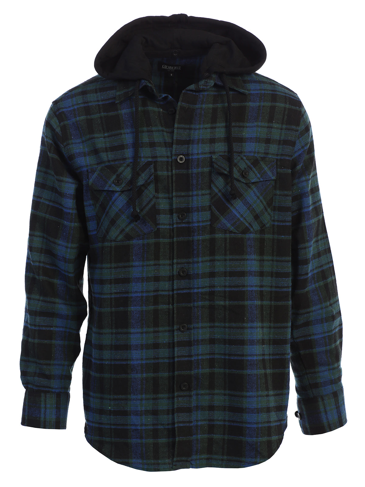 Mens Casual long-sleeve Removable Hood Plaid Checked Flannel Button Down