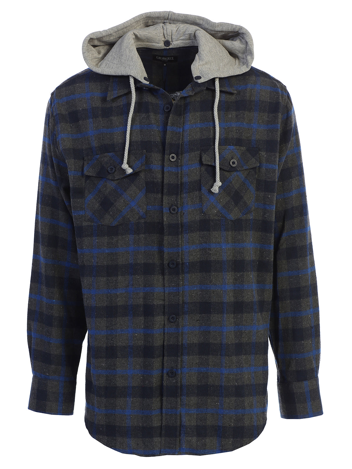 Mens Casual long-sleeve Removable Hood Plaid Checked Flannel Button Down