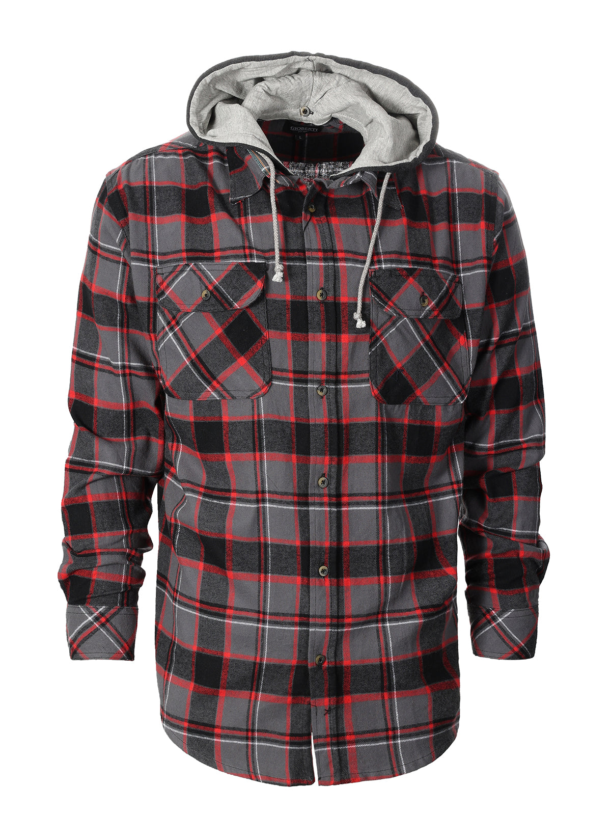 Mens Casual long-sleeve Removable Hood Plaid Checked Flannel Button Down