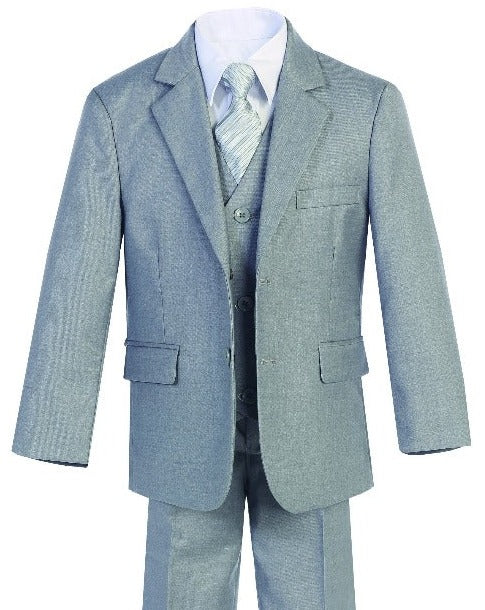 Boys Slim Fit Suit 5 Pcs Set Solid Formal Wear Graduation Size 2T -14 BY-019