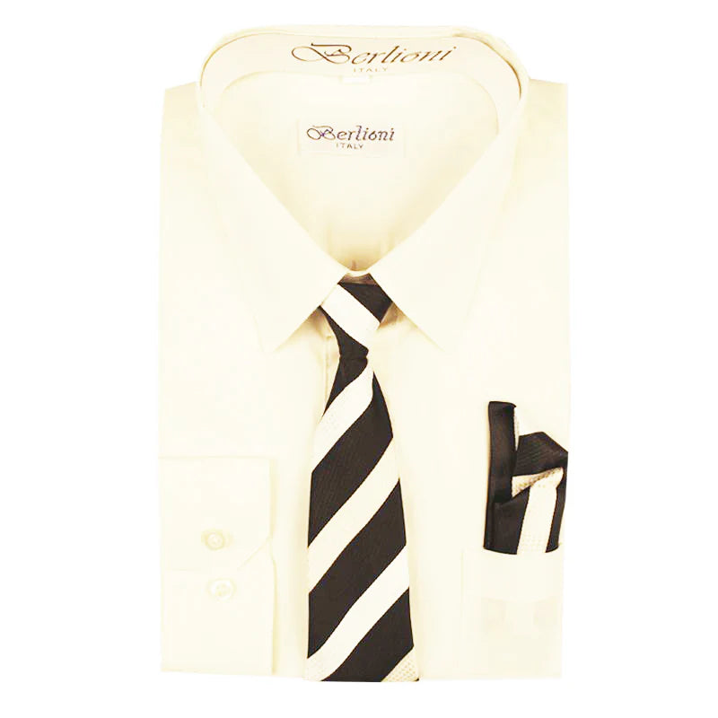 Boys Long Sleeves Button Up Dress Shirt with Tie & Hanky