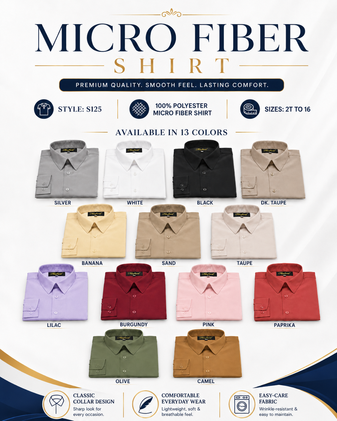 Wholesale Boys & Toddler Microfiber Dress Shirts (Sizes 2T-16) | Style S125