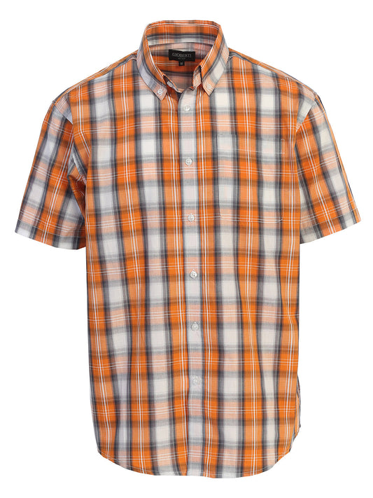 Mens Casual Plaid Short Sleeve Button Down Shirt