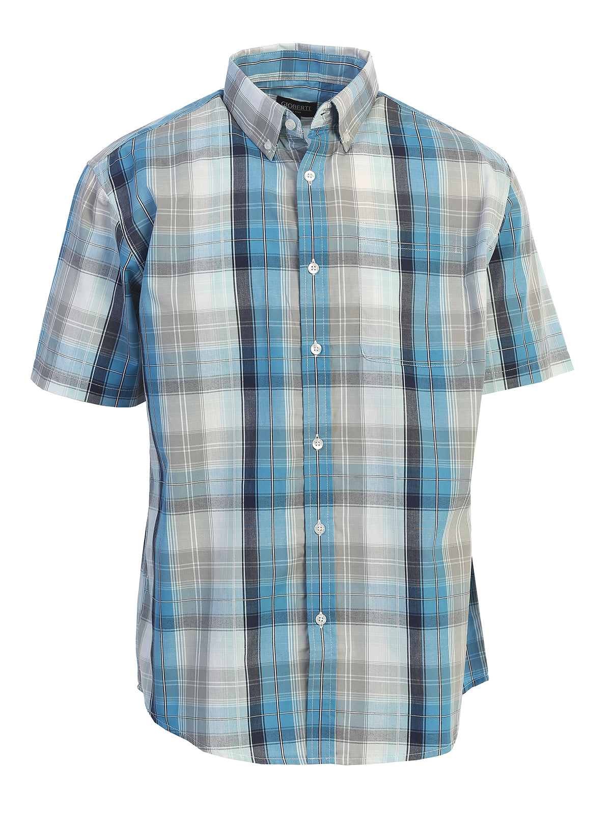 Mens Casual Plaid Short Sleeve Button Down Shirt