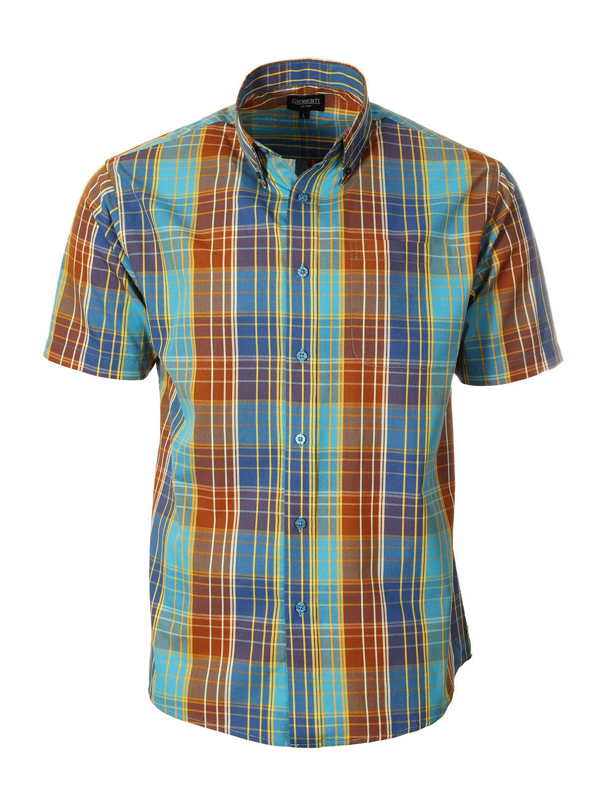 Mens Casual Plaid Short Sleeve Button Down Shirt