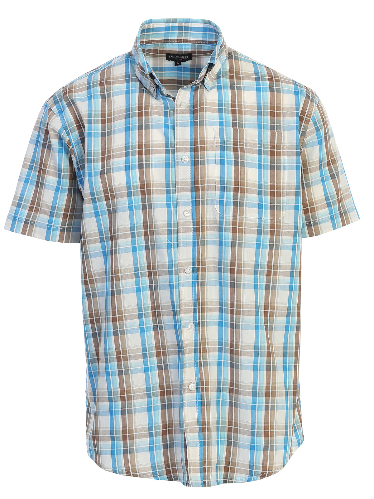 Mens Casual Plaid Short Sleeve Button Down Shirt