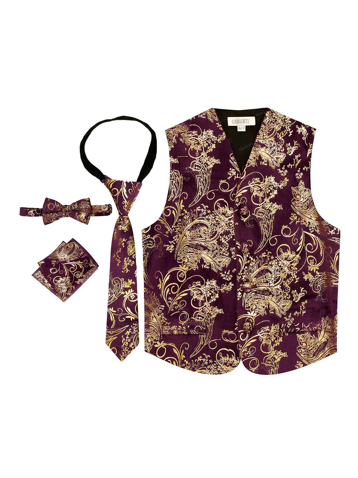 Boy's formal metallic paisley vest set