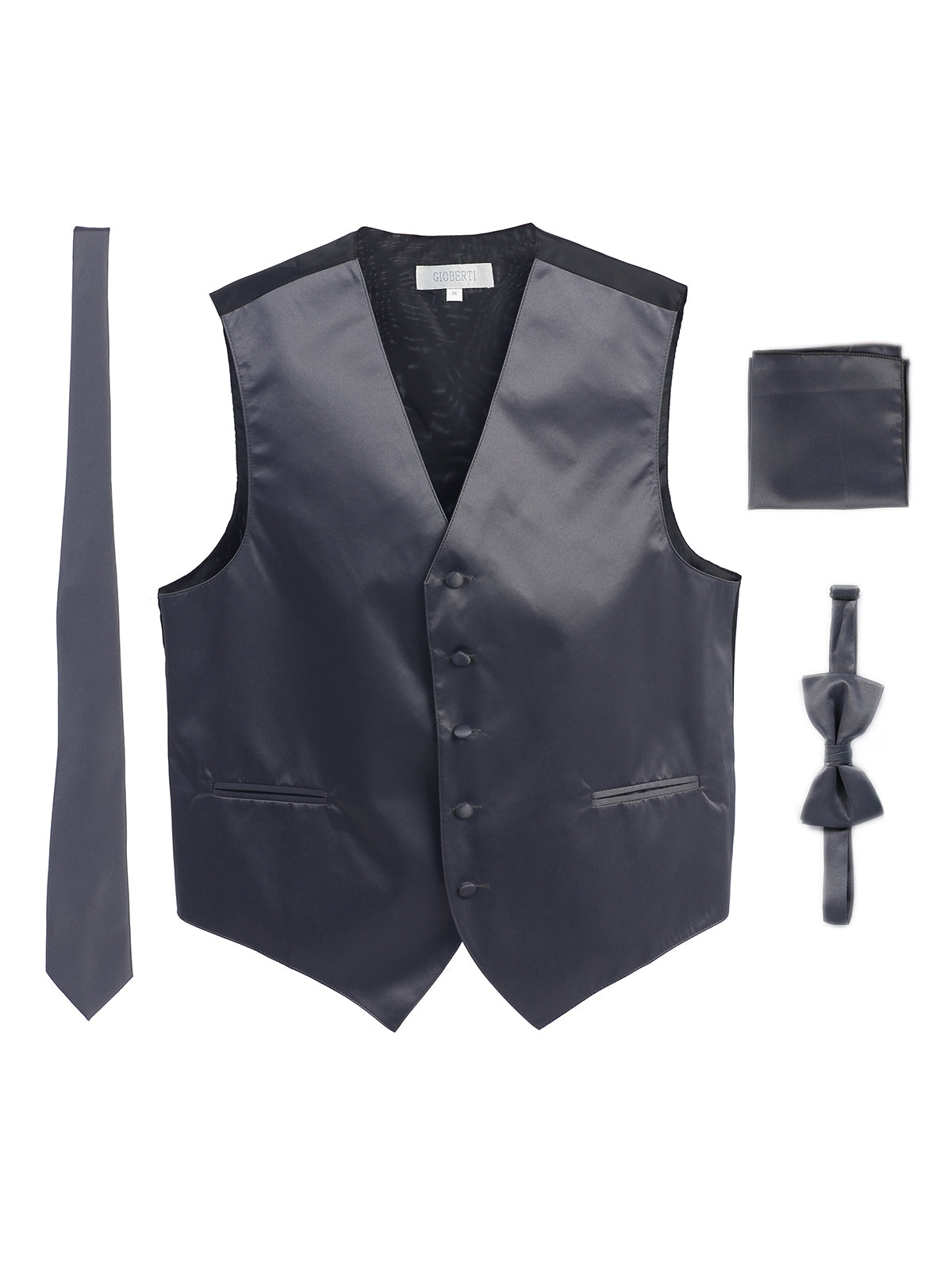 Mens 4 piece formal vest bow tie, tie pocket square set