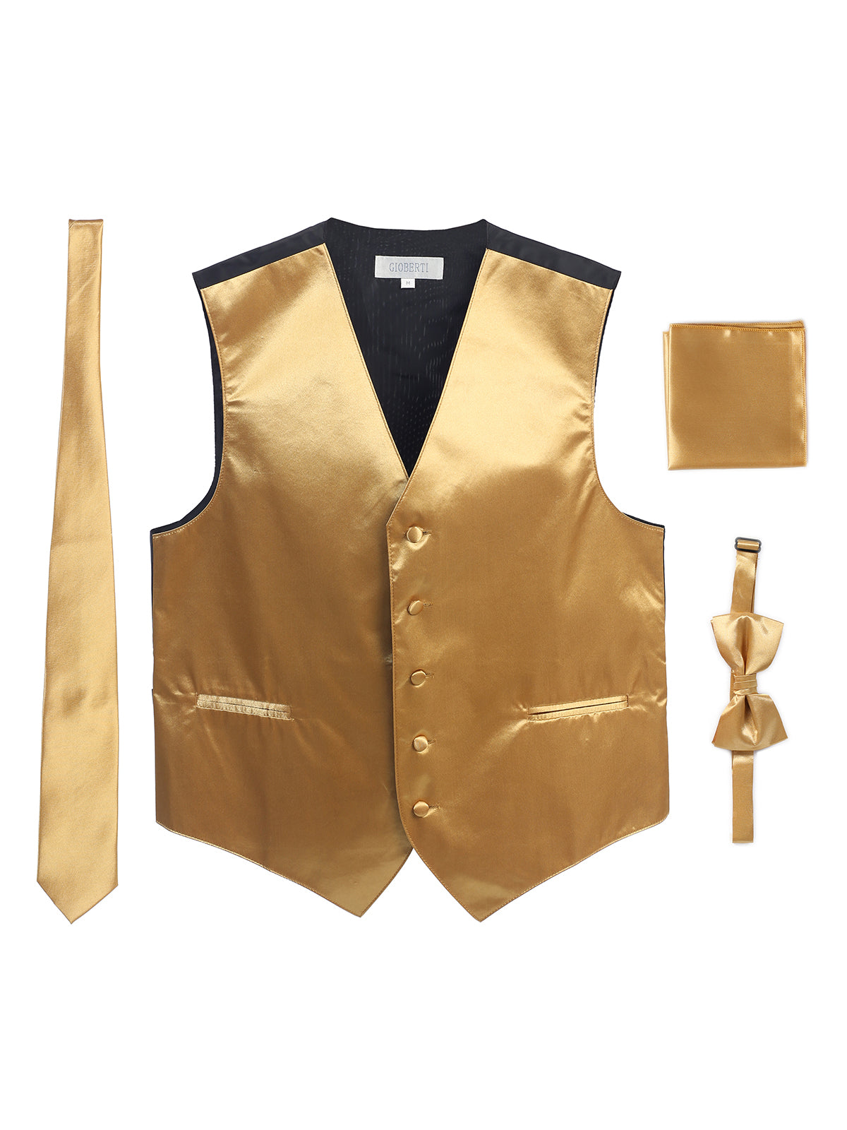 Mens 4 piece formal vest bow tie, tie pocket square set