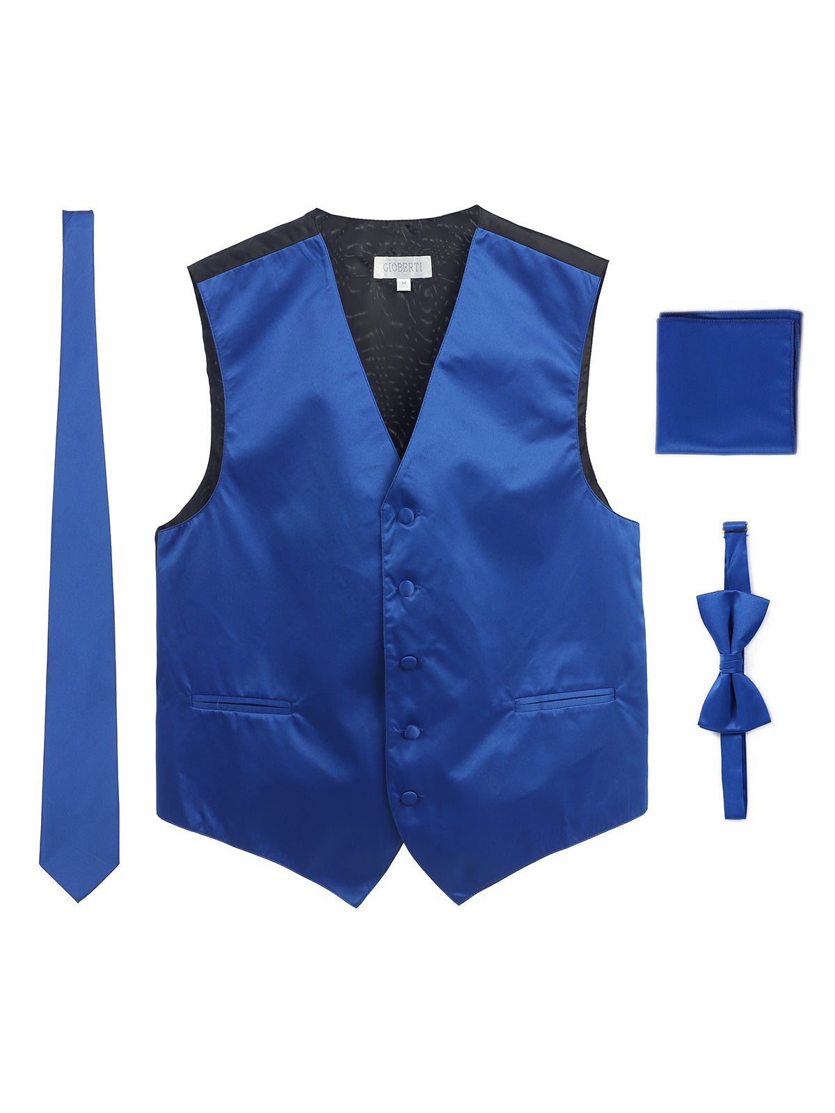 Mens 4 piece formal vest bow tie, tie pocket square set