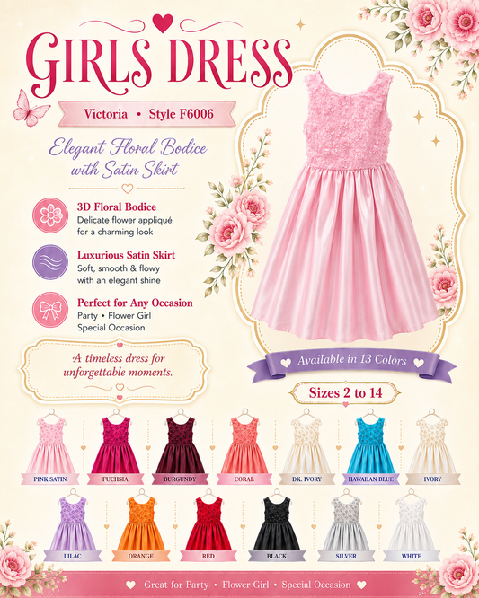 Girls 3D Floral Lace & Satin Special Occasion Dress Sizes 2-14 Wholesale Pack